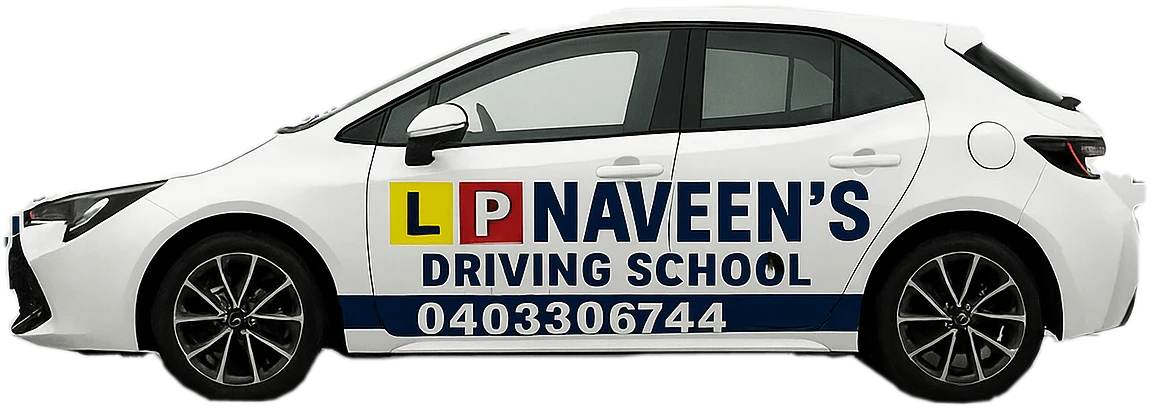Naveen's Driving School dual-control car with L and P plates, Point Cook